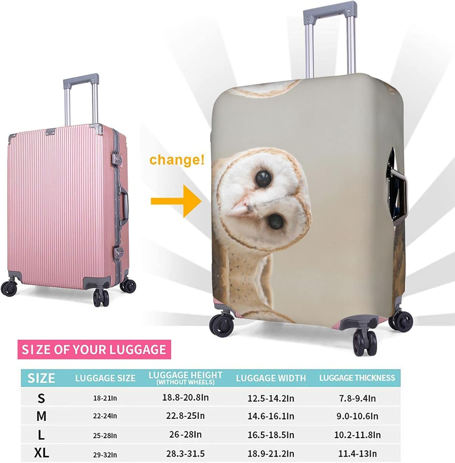 Obabo Butterfly Purple Travel Luggage Cover,Washable Suitcase Cover Protector Anti-Scratch Suitcase Cover Fits 18-32 In, Funny Owl, M image number 1