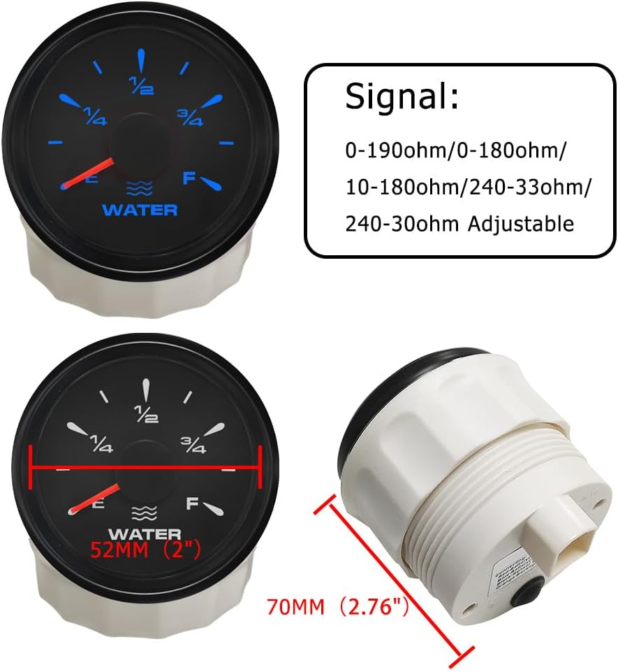 ELING 52Mm Water Level Gauge with 8 Colors Backlight with 150Mm Water Level Sending Unit 0-190Ohm Sensor for Car Boats image number 5