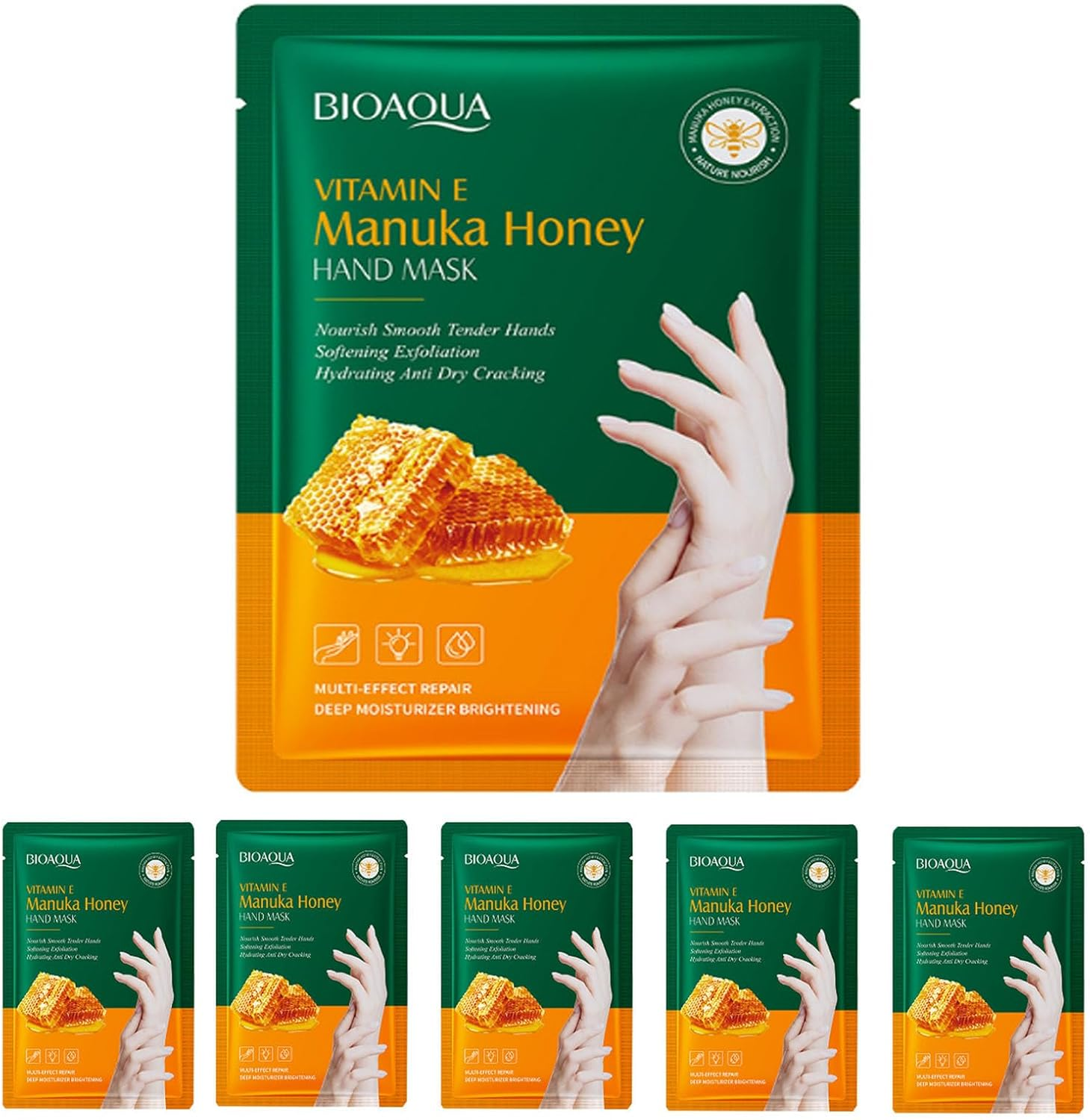 Vitamin E Manuka Honey Hand Mask, Deep Moisturising and Nourishing, 6-Pack