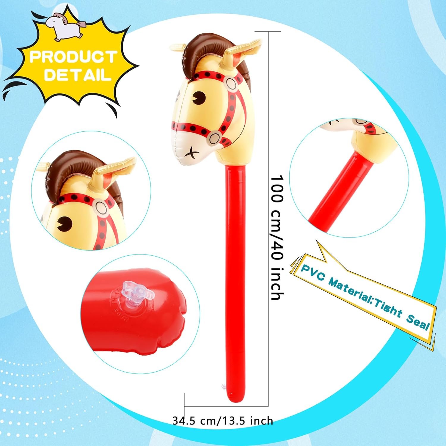 6 Pack 40 Inch Inflatable Horse Stick Cute Horsehead Stick Balloon Colorful Inflatable Horsehead Stick Blow up Pony Stick Toys for Christmas Cowboy Cowgirl Horse Theme Party Decor (Color Set 2) - Color Set 1 image number 5