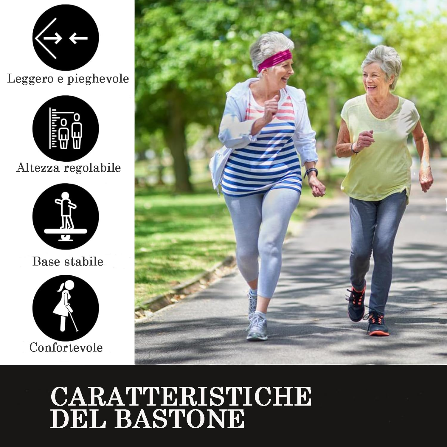 Begrit Adjustable Walking Stick Aluminum Folding Canes with Ergonomic Grip Carry Bag Free Standing Metal Collapsible Durable Walking Aid for Women Men Ladies Disabled