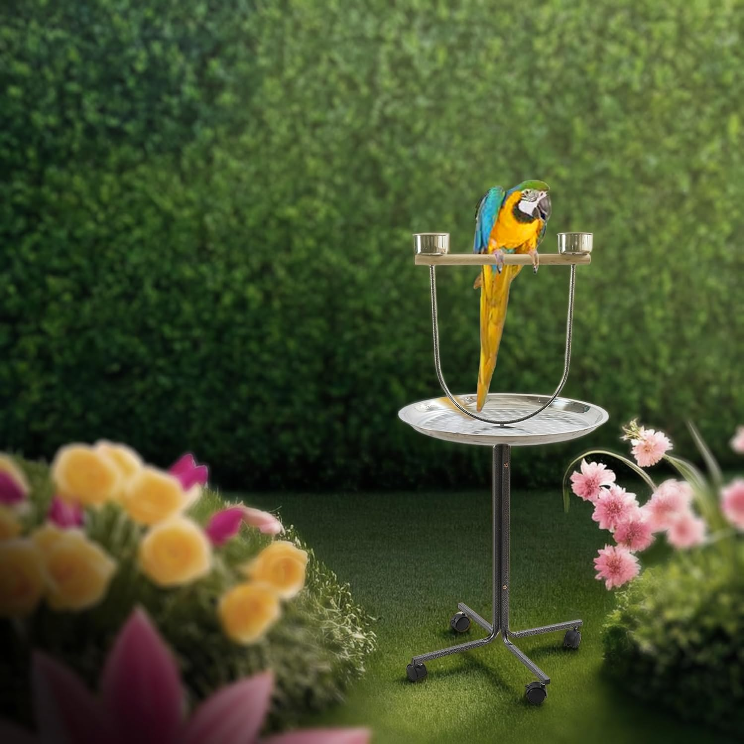 PETBRO Petbro Parrot Perch Play Stand Bird Activity Rolling Wheel Rest Wrought Iron image number 3