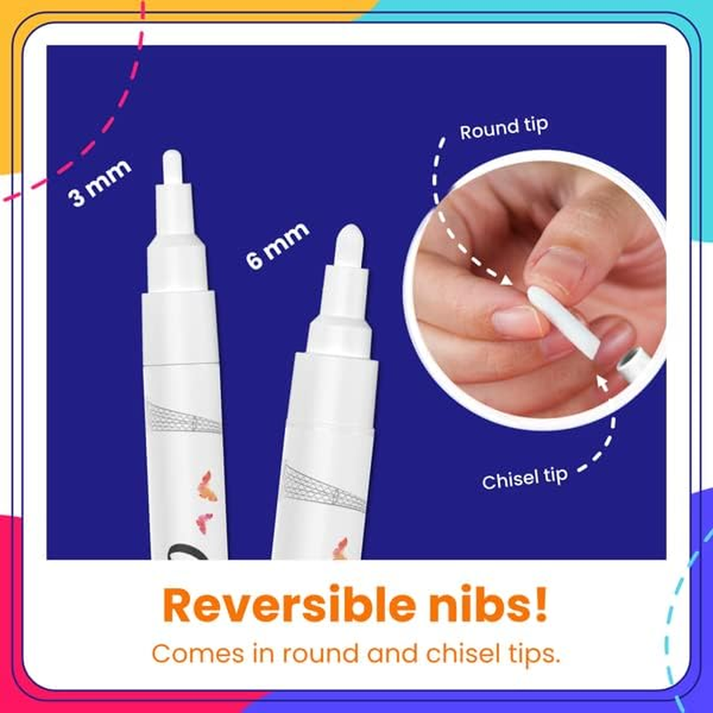 Chalkola 6 White Liquid Chalk Markers - White Dry Erase Liquid Chalk Pens for Chalkboard Signs, Blackboard, Car Window, Glass, Bistro | Variety Pack - (3X) 3Mm Fine Tip + (3X) 6Mm Bold Size Ink Marker image number 1