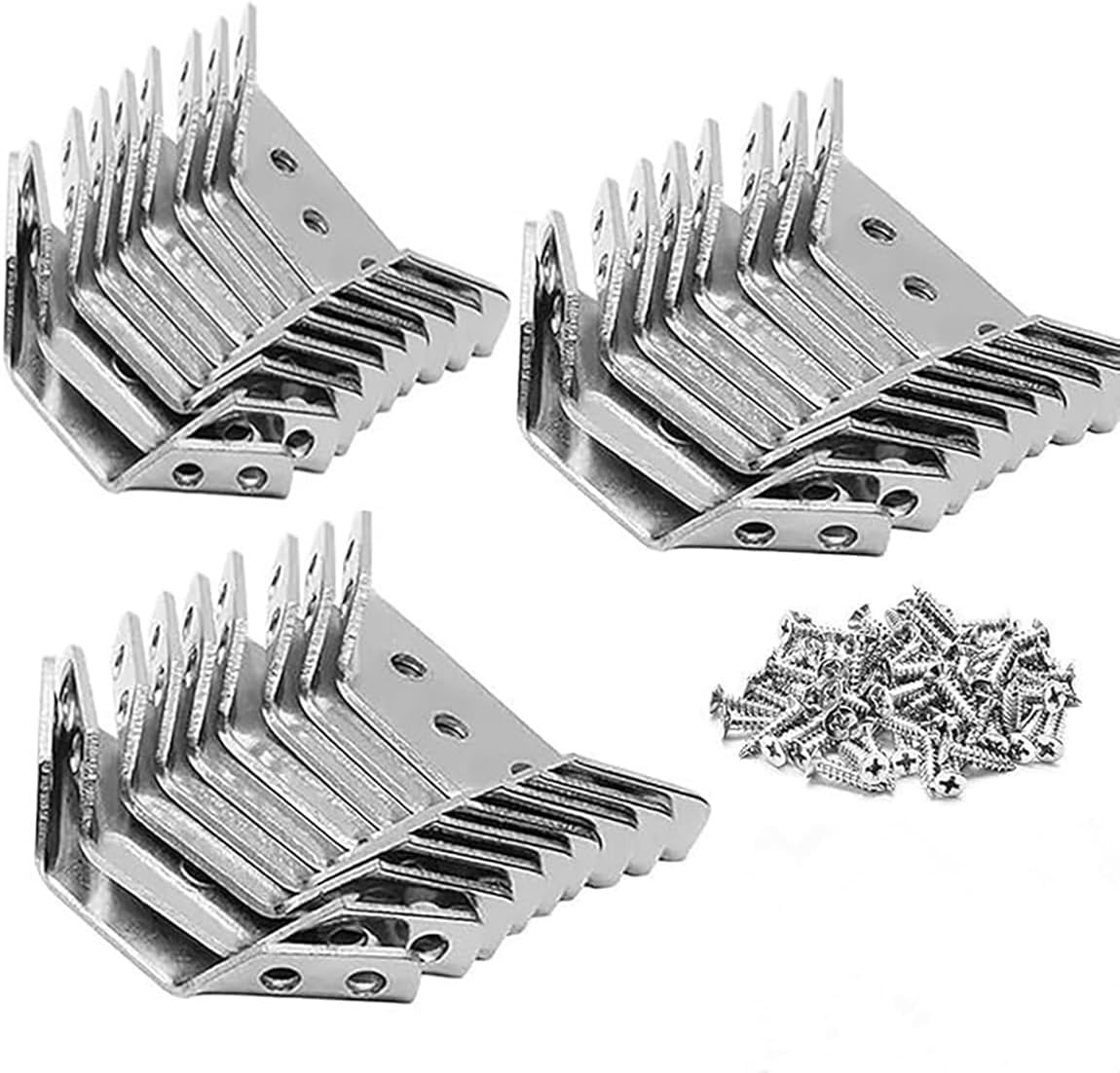 30 Pcs Universal Stainless Steel Furniture Corner Connector, Stainless Steel Multifunction Triangle Corner Brace, for Shelf Cabinet Table Chair with Screws Trapeziform Corner Brace Bracket Fastener image number 1