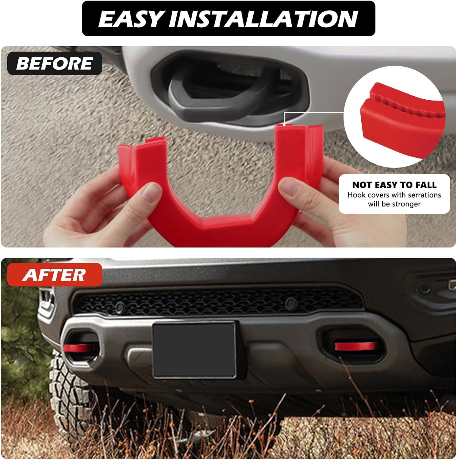 TECHPICCO Front Tow Hooks Covers Hitch Cover Customized Car Tow Hooks Compatible with RAM 1500 Accessories 2019-2025|Red (Not Fit for RAM 1500 Classic,Warlock,Ram 2500,RAM 3500) image number 6