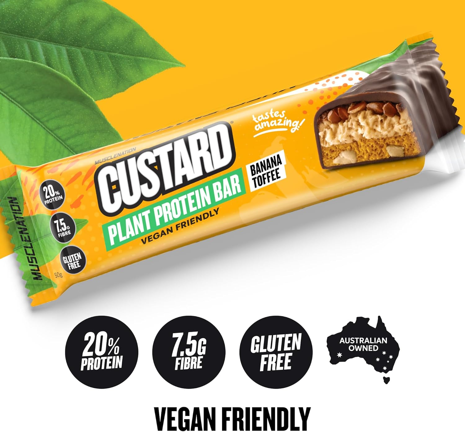 Muscle Nation Banana Toffee Custard Plant Protein Bars 12 X 50G
