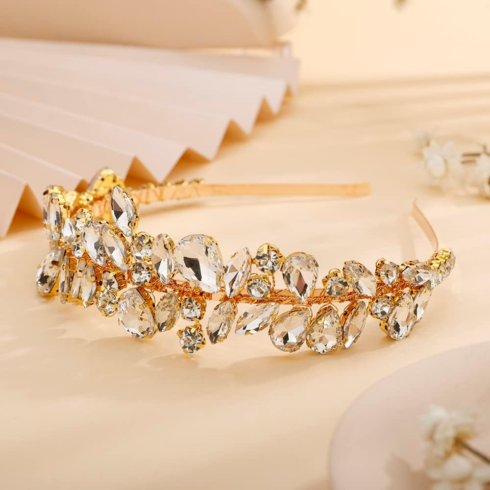 Teyglen Bridal Rhinestone Crystal Headband Blue Crystal Hair Band Handmade Full Crystal Hair Hoop Bridal Wedding Blue Red Black Hair Pieces Vintage Headpieces Hair Accessories for Women Girl (Blue)