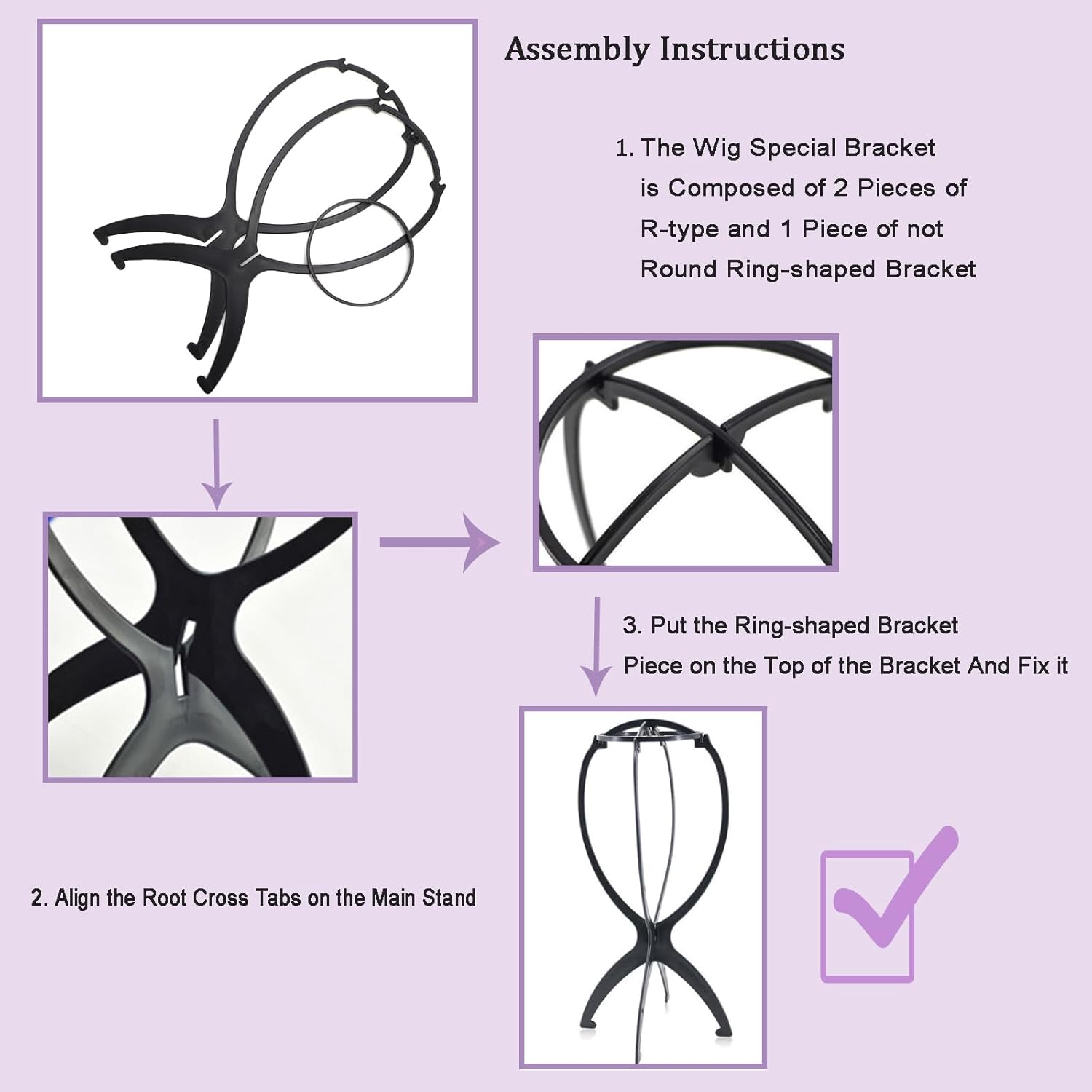 Youery 3 X Plastic Wig Stand, Wig Head, Wig Stand Set, Wig Hold, 3 Pieces Wig Net, 35 X 18 Cm, Black, Can Be Used for Hats and Wigs image number 4