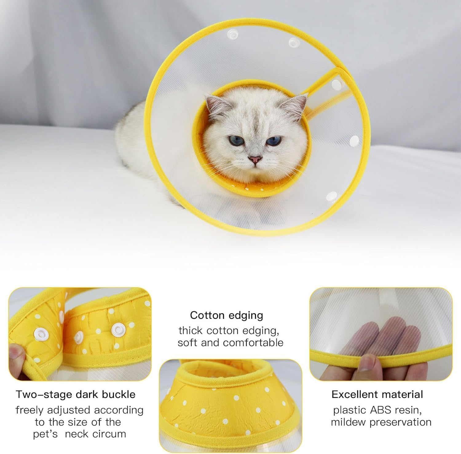 Pet Cone Recovery Dog Cone Adjustable Dog Collar Clear Padded Collar with Breathable Soft Edge, Plastic Puppy Cone Protect the Neck Surgery Recovery, for Cats and Puppies (Yellow, L)