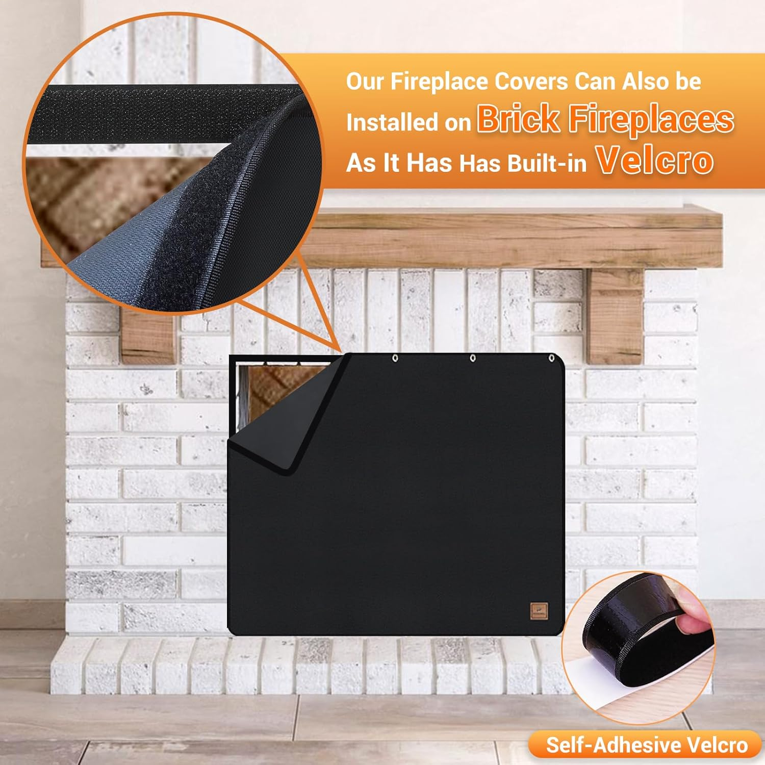Magnet Fireplace Cover - Fireproof Draft Blocker, Heat Loss Prevention Blanket, Cold Air Blocker, Black (36" W X 36" H) image number 4