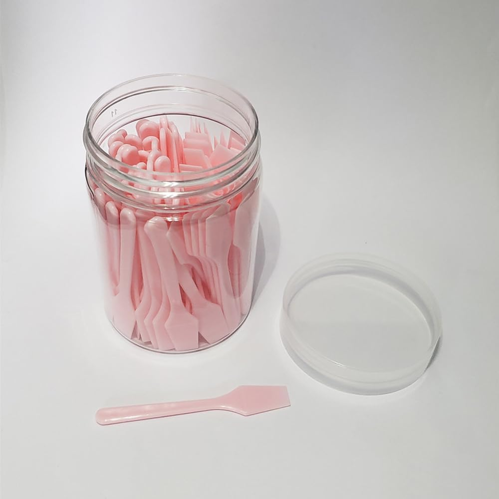 Custelen 100-Pack 2.5 Inch Mini Plastic Cosmetic Spatulas - Ideal for Makeup, Skincare, Crafting & More &ndash; Pink image number 3