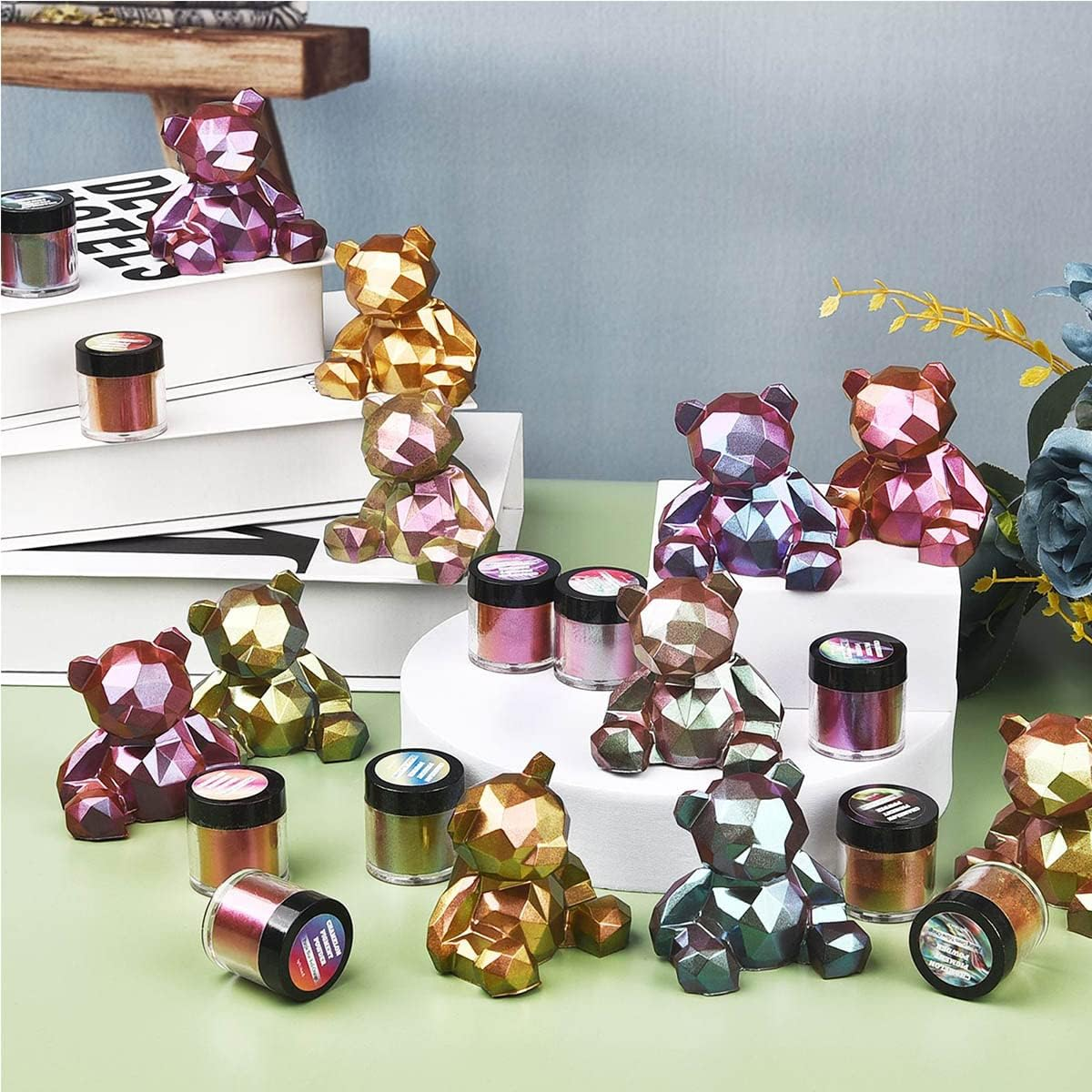 Bilnins Chameleon Mica Powder 12 Color Shift Mica Powder, Holographic Glitter for UV & Epoxy Resin Supplies, Eyeshadow, Acrylic Paint, Nail Decor, Slime, Soap Making, Candles, Bath Bombs, Cosmetics image number 6