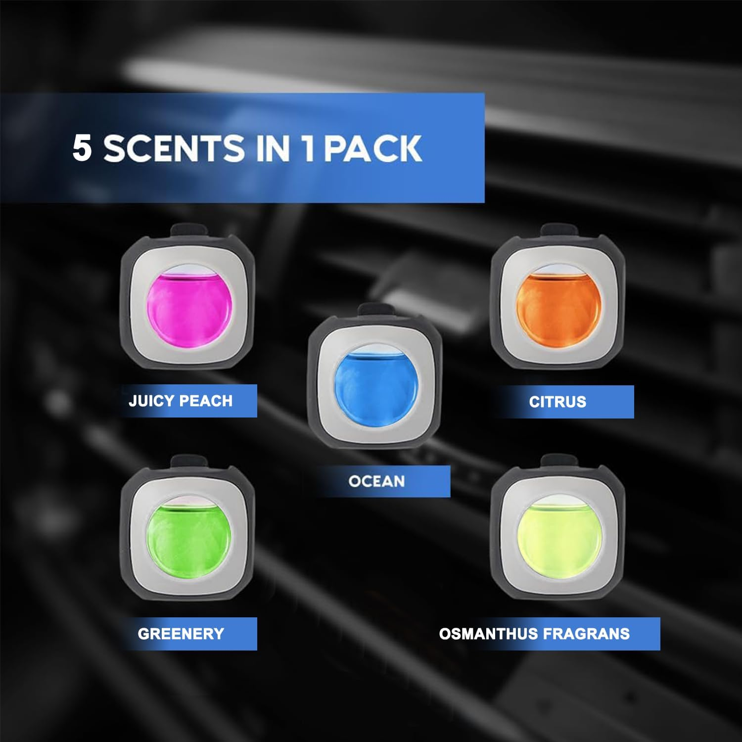 Five Different Scent Car Air Freshener Clip, 5Car Freshener Vent Clips, 4G Each, Long Lasting Air Freshener for Car, up to 250 Days Car Refresher Odor Eliminator image number 1