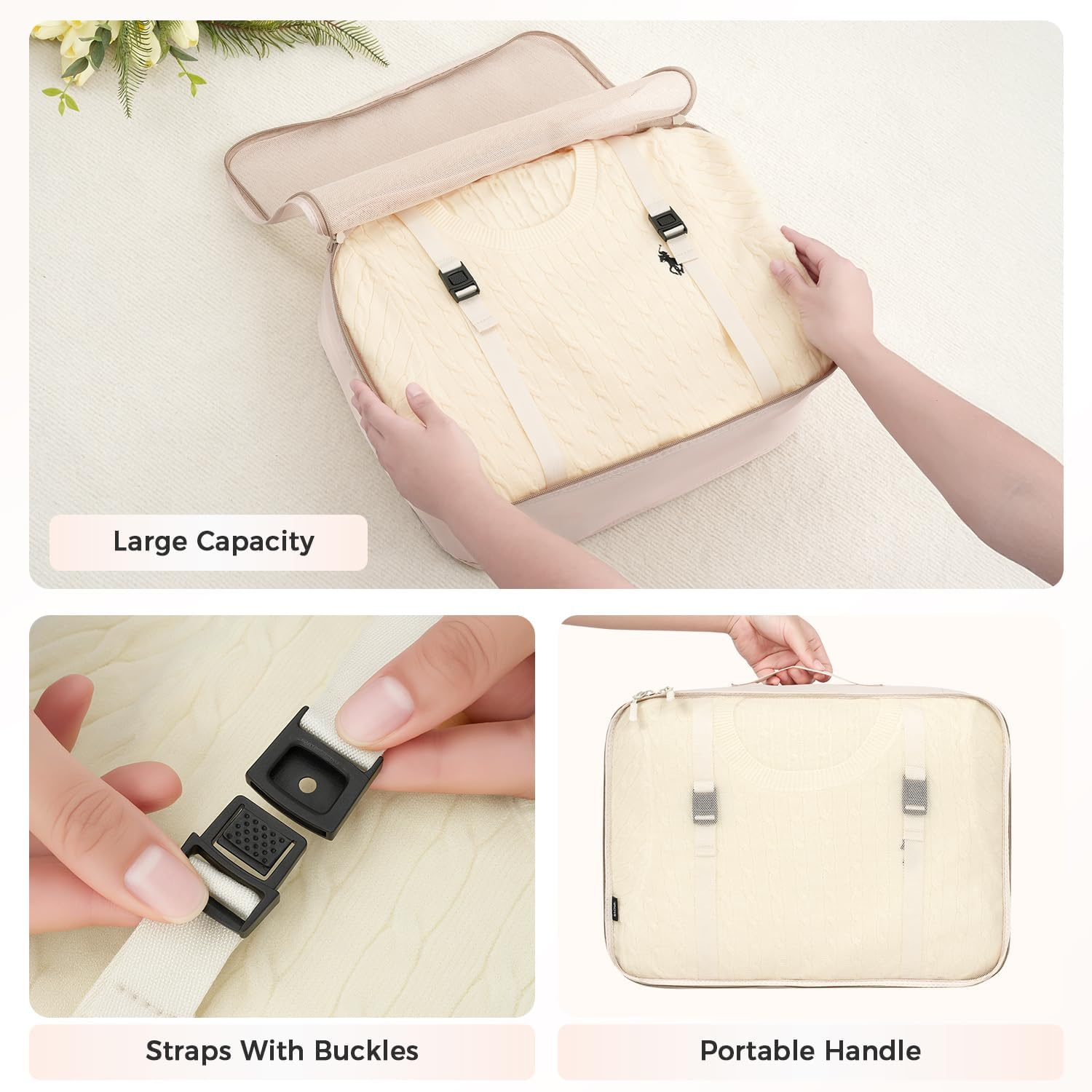 BAGAIL 8 Set Packing Cubes, Lightweight Travel Luggage Organizers with Shoe Bag, Toiletry Bag & Laundry Bag (Beige) image number 5