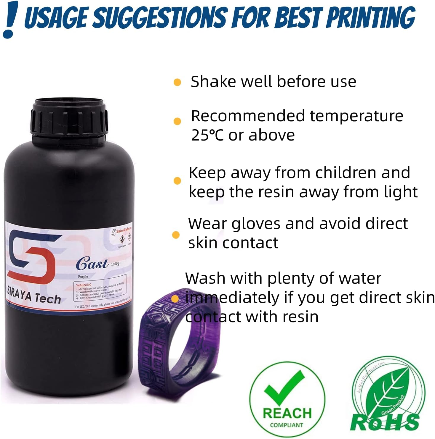 Siraya Tech Cast 3D Printer Resin Easy to Print Use and Burn High Resolution Castable 405Nm LCD Uv-Curing Photopolymer Resin for Making Jewelries and Metal Parts (Purple, 1Kg)