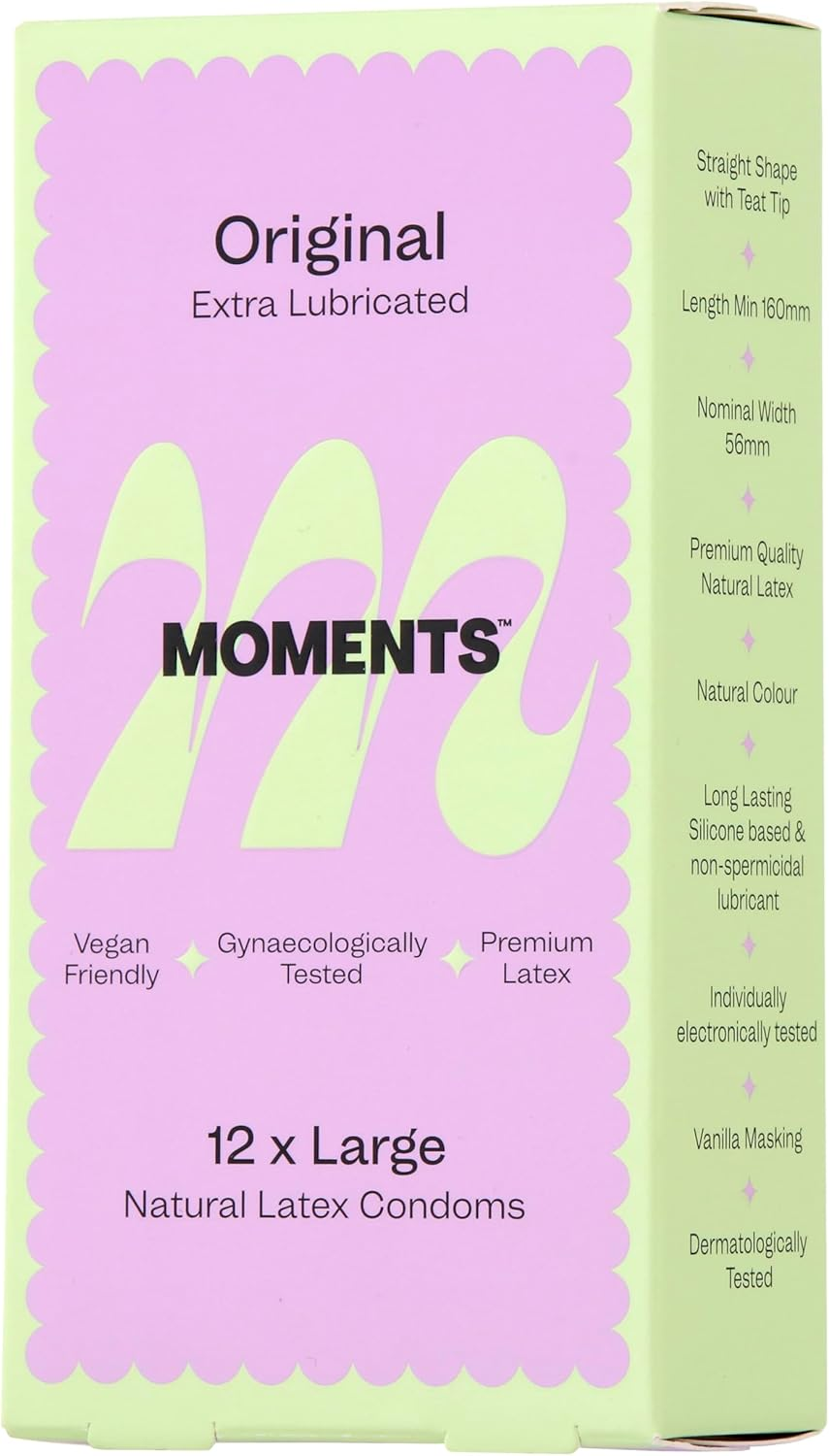 Moments Original Condoms | Large and Extra Lubricated, Premium Quality Natural Latex, Vegan, Gynaecologically & Dermatologically Tested (Pack of 1-12 Counts) image number 3