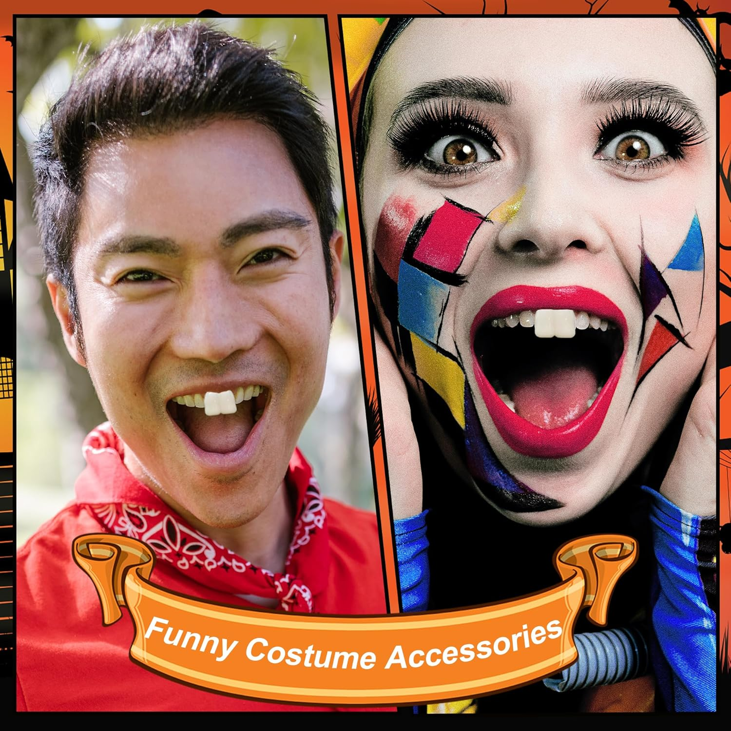 4 PCS Fake Buck Teeth for Witch Winnie Clown Bunny Costume Halloween Costume Accessories, 17 Mm Teeth Caps Big Buck Teeth for Men Women Boys Girls Cosplay Party Beige White, Beige White, Big image number 6