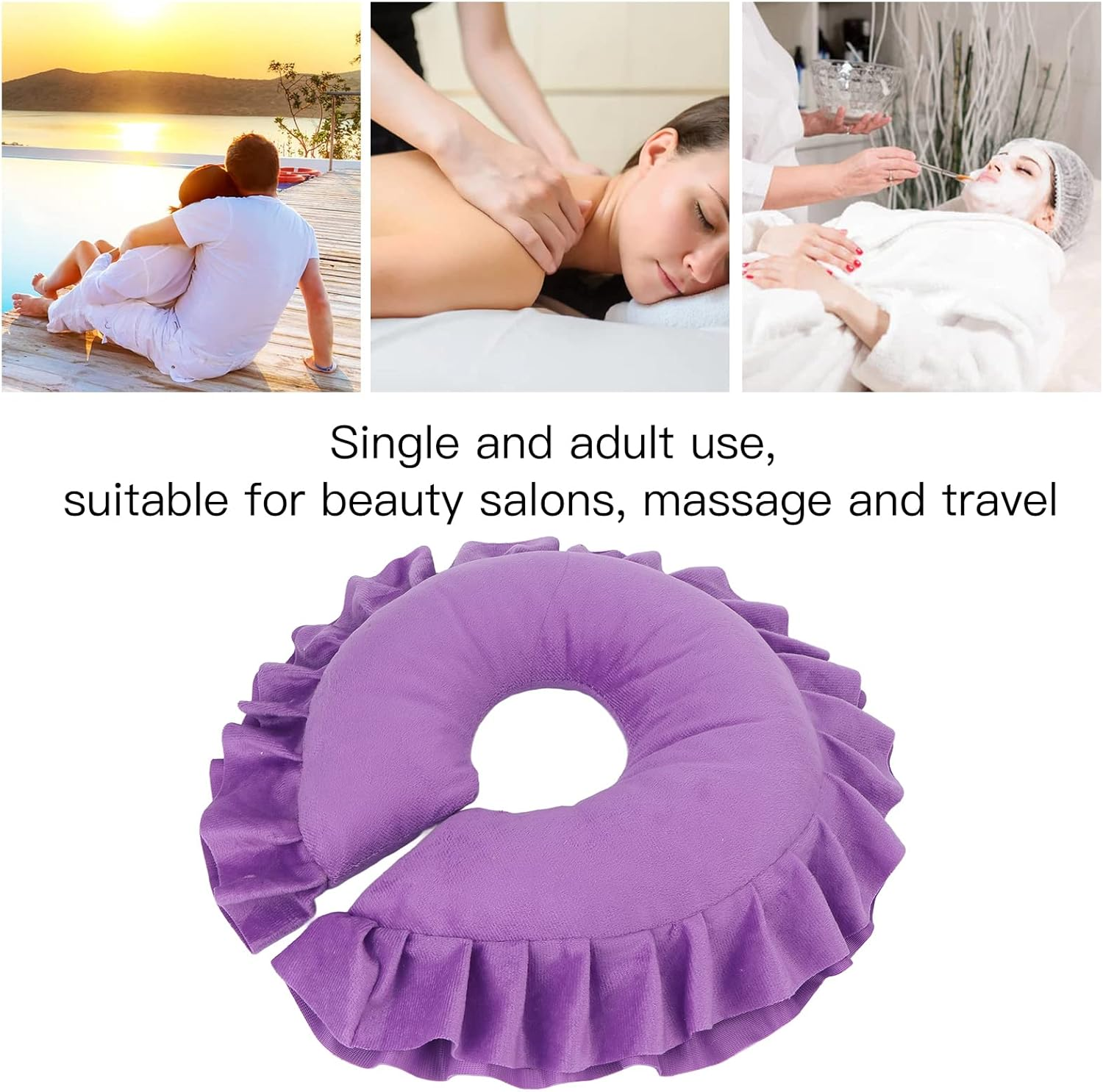 OKJHFD Face Pillow U-Shaped Neck Support Cushion, U Shaped Neck Support Cushion Soft Table Bed Face Pillow for Beauty Salon SPA Massage (Purple) image number 6