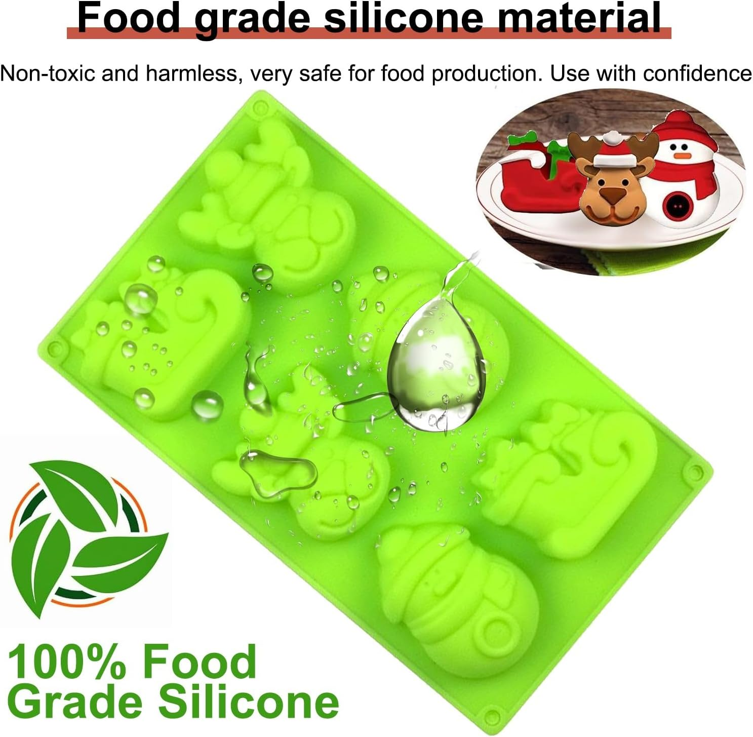 VIKKI Christmas Silicone Molds, 2Packs Large 6 Cavities Christmas Tree Socks Bells Cake Moulds Soap Candy Chocolate Muffin Jelly Trays Baking Molds for New Year Xmas Cake Decoration image number 2