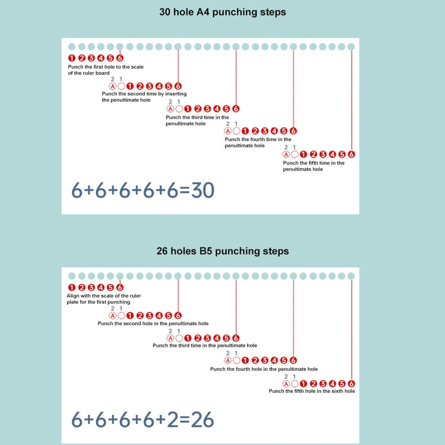 6 Hole Manual Punch, Manual Operation Hole Puncher, Portable ABS Hole Punch for Notebook Scrapbook Binders 7Mm Punching Depth - Lucency image number 2