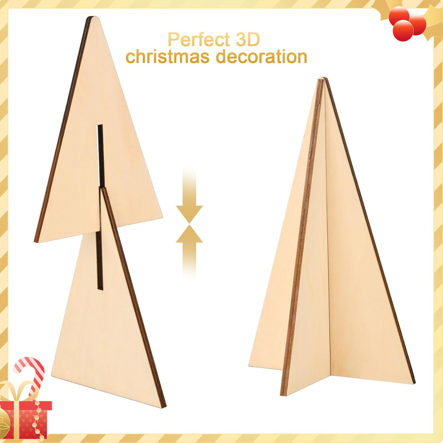 5Pcs Christmas Wooden Tree Decor 3D Farmhouse Christmas Tree Tabletop Ornaments Sanding Wooden Xmas Centerpiece for Home Office Indoor Tiered Tray Christmas Decoration image number 3