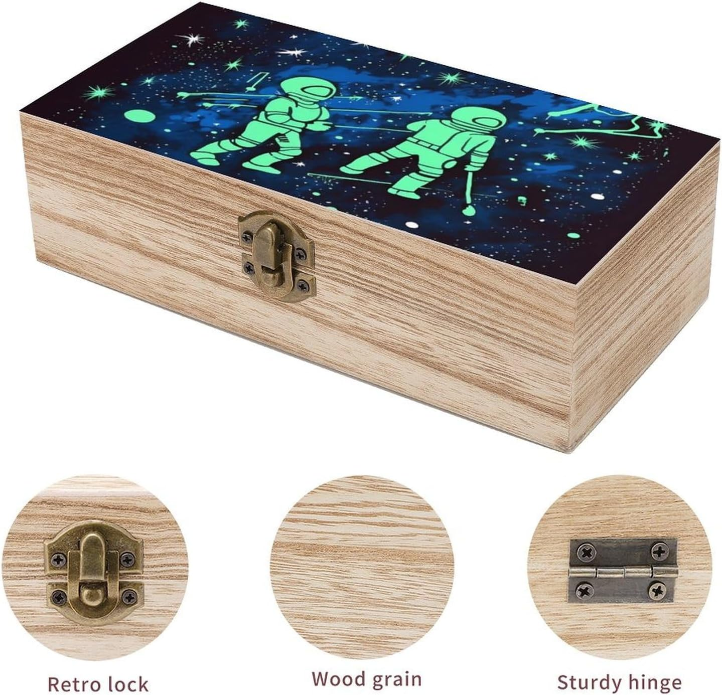 Glow in the Dark Wooden Box Wood Wedding Keepsake Boxes with Lids Small Decorative Boxes Lightweight Wooden Memory Storage Box for Crafts Keepsakes Jewelry Photo Letter Storage image number 2