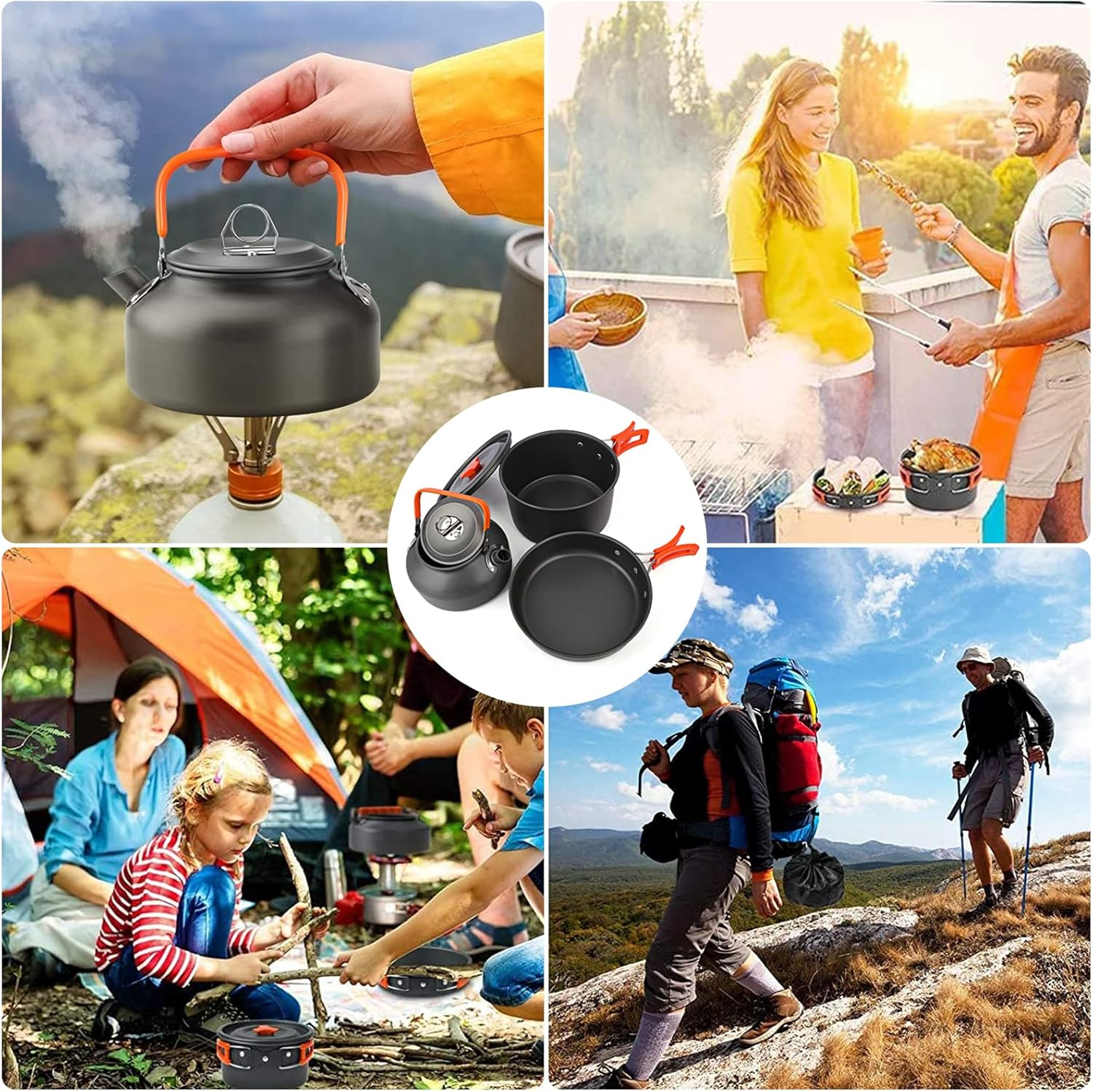 13Pcs Camping Cookware Set, VIPITH Outdoor Camping Kitchen Set Camping Accessories Cooking Pots and Pans Kettle Set Portable Camping Cookware Mess Kit for 2-3 Person Outdoor Picnic Hiking image number 5