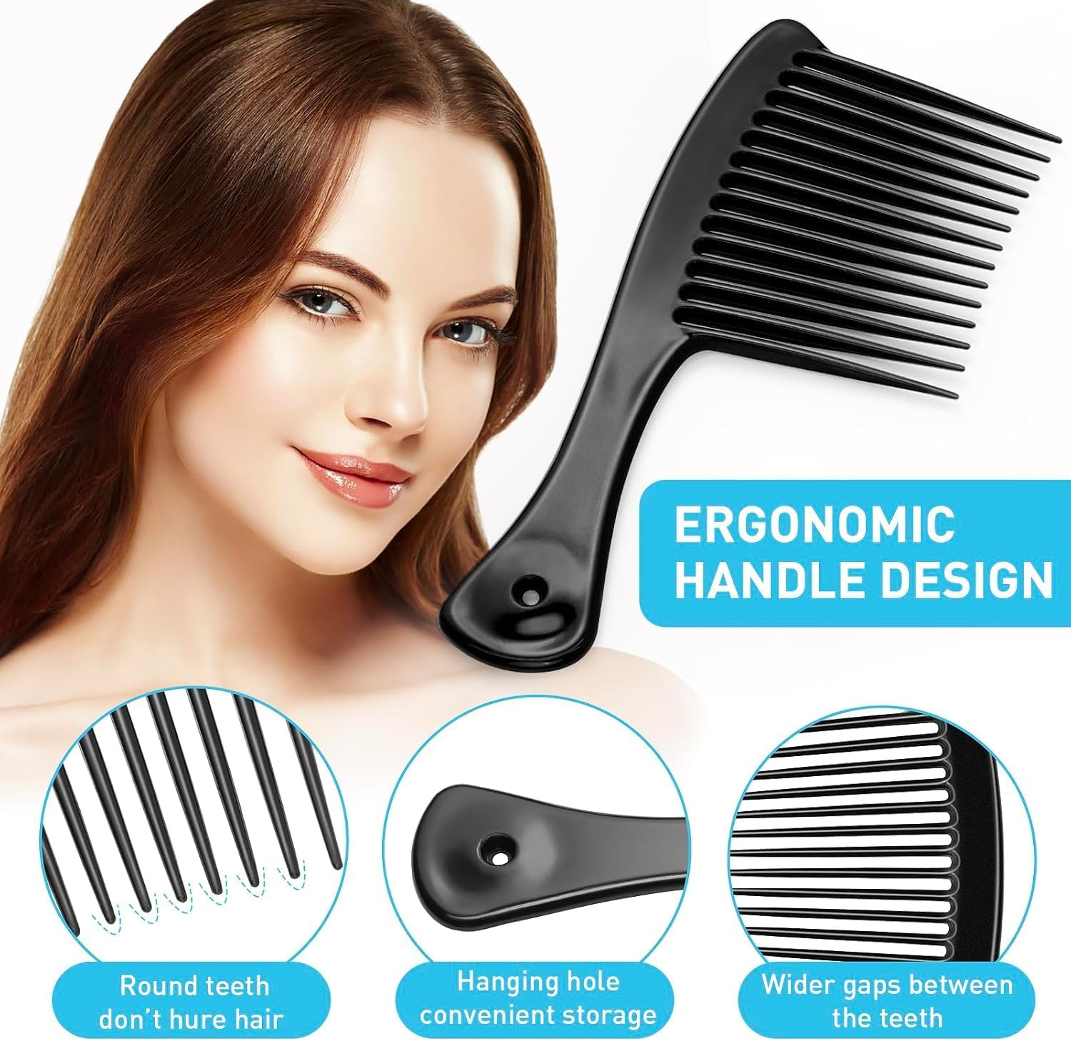 Wide Tooth Comb, Large Thickened Hair Comb, Shower Combs for Wet Curly Straight Hair, round Comb Teeth, No Hair Damage (Black, One Size) image number 5