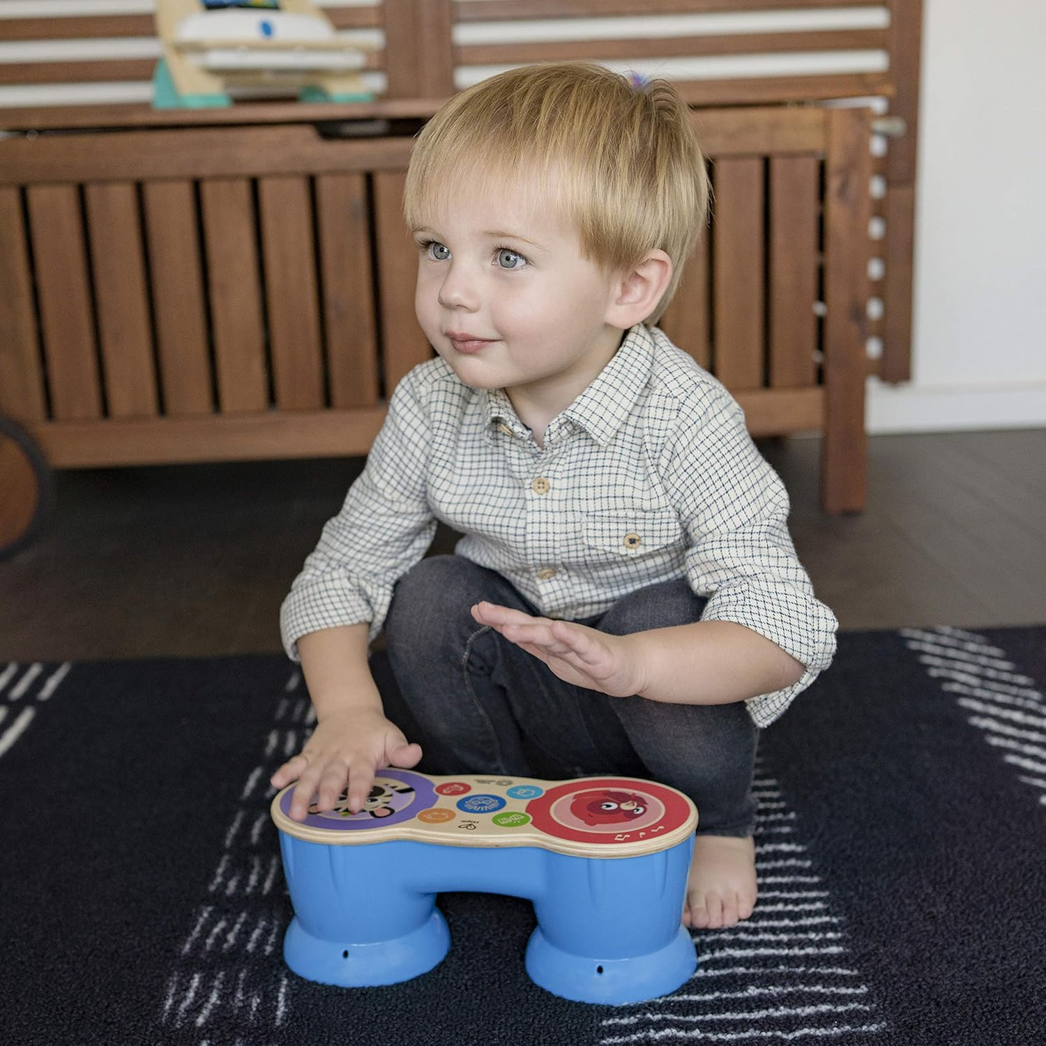Baby Einstein Upbeat Tunes Magic Touch Wooden Drums​ & Bongo Musical Cause and Effect Toy, Age 6 Months and Up