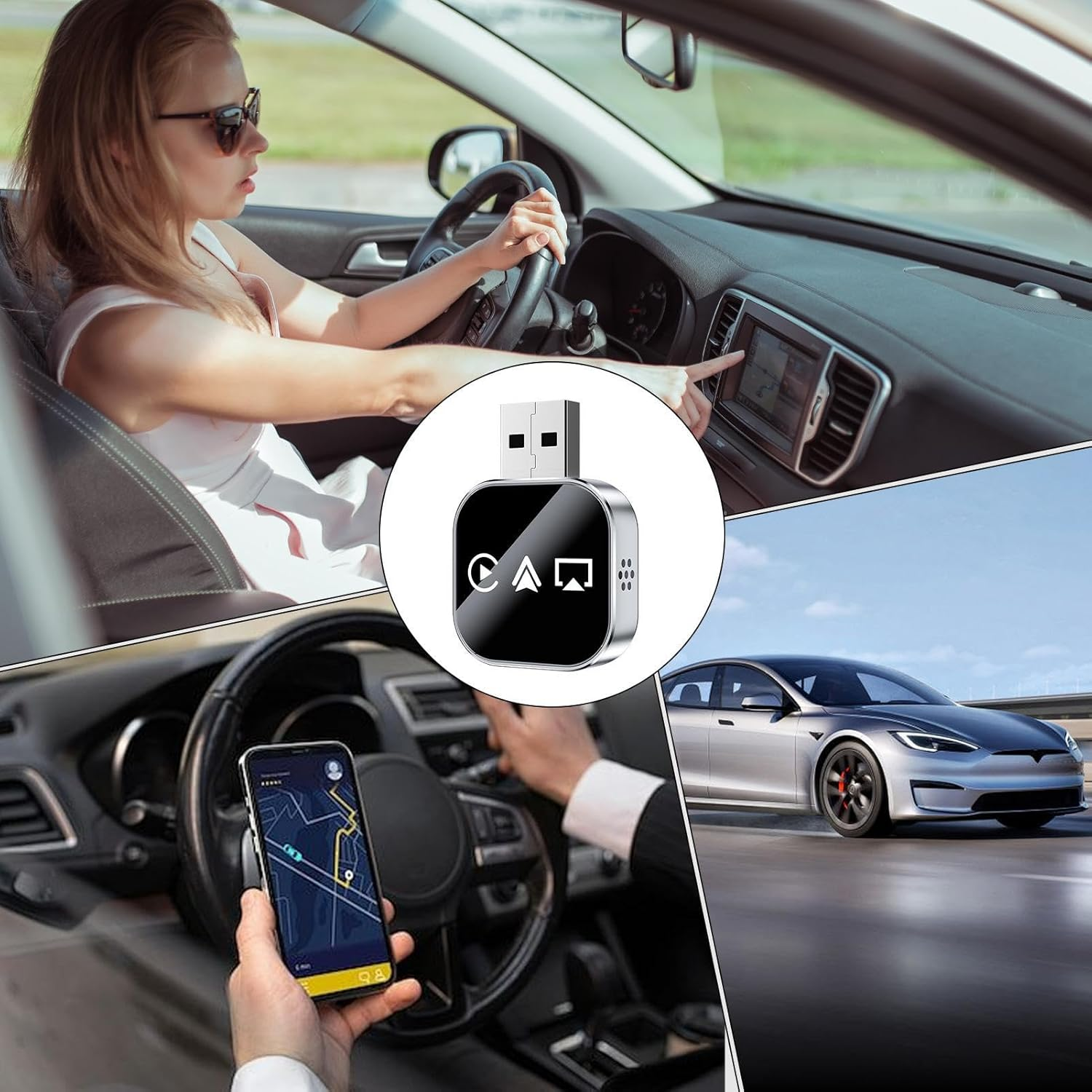 Wireless Adapter for Car | Plug and Play Converter,Wireless Conversion,For Daily Commuting Long Distance Travel Highway Navigation Calling Parking Assistance - Silver image number 2