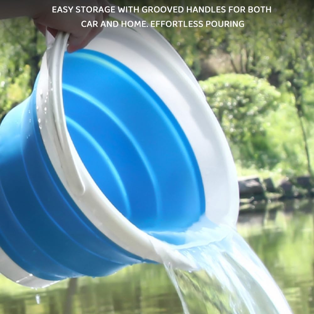 2 Pack Collapsible Bucket 10L (2.6 Gallon), Portable Foldable Water Pail with Handle, Space-Saving Cleaning Bucket for Car Wash, Camping, Fishing, Garden & Household image number 3