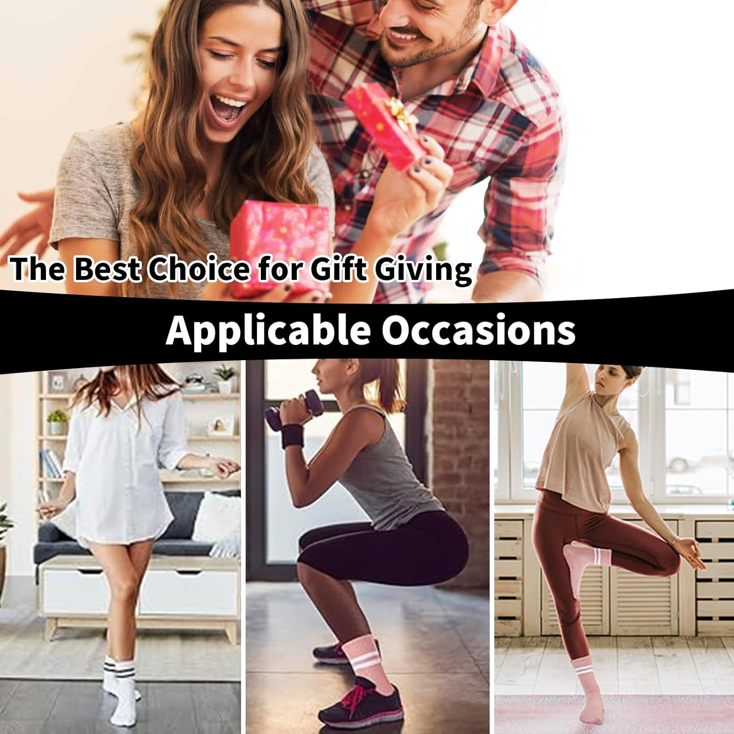 8 Pairs Variously Colored Yoga Socks with Grips Pilates Workout Socks Ballet Dance Socks Crew Socks Silent Socks Professional Non-Slip Floor Socks Shock Absorption Cushioning Socks for Men Women image number 4