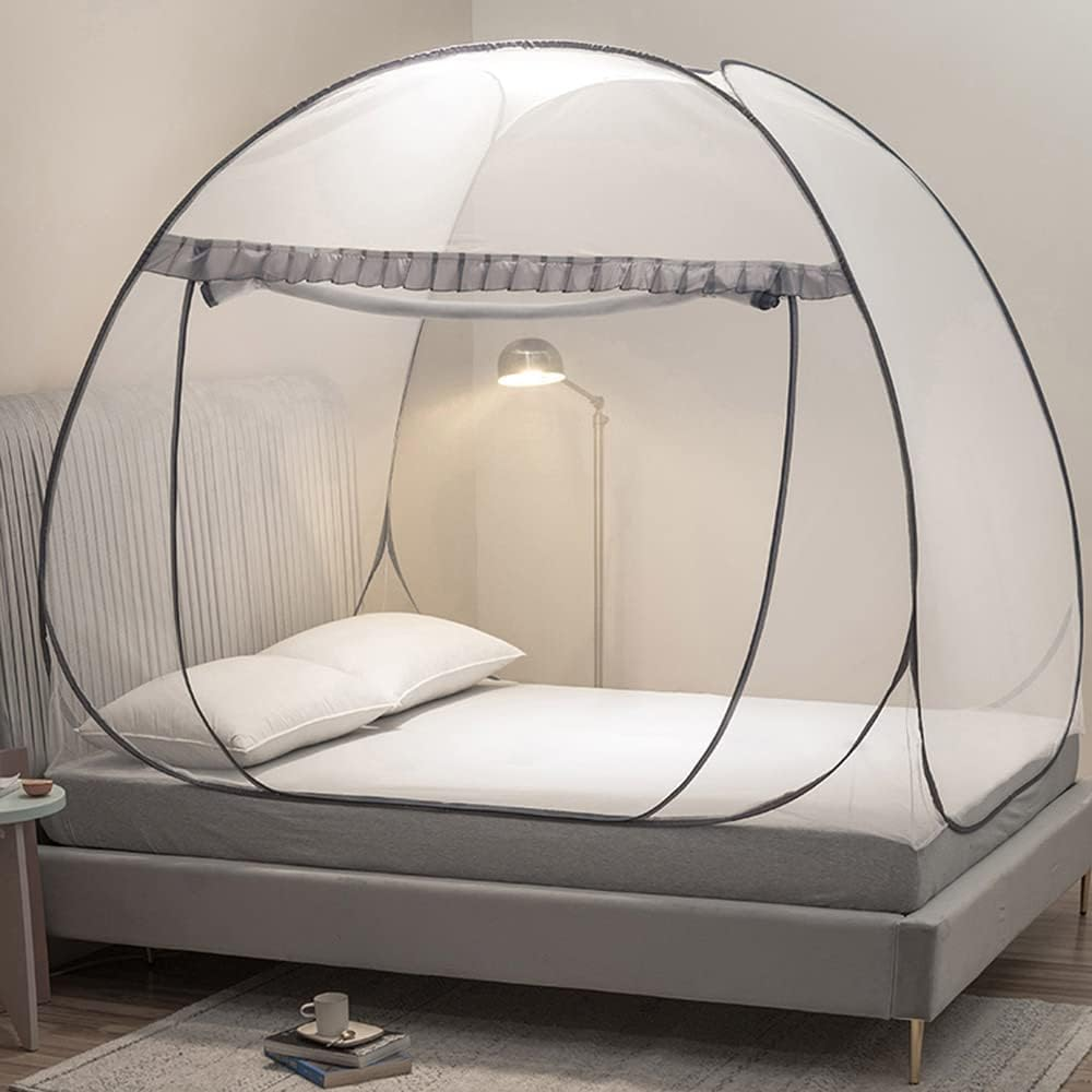 Mengersi Mosquito Net Tent for Bed,Pop-Up Bed Canopy with Net Bottom,Mosquito Netting Bed Tent for Kids Girls Boys,Bed,Suit for Indoor Outdoor (Twin, Gray) CAN3023114 image number 5