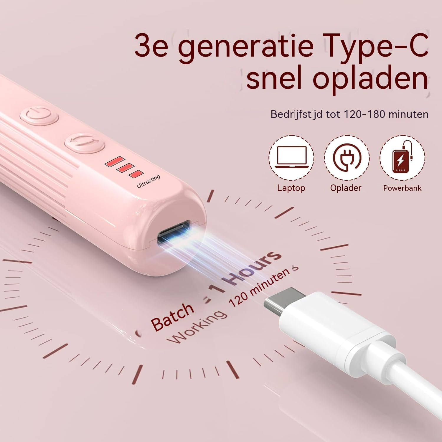 AOMEES Cordless Electric Nail Drill Bit Set, Portable Nail File Set for Acrylic and Gel Nails, Manicure and Polishing with 100 Sanding Bands (Pink) image number 2