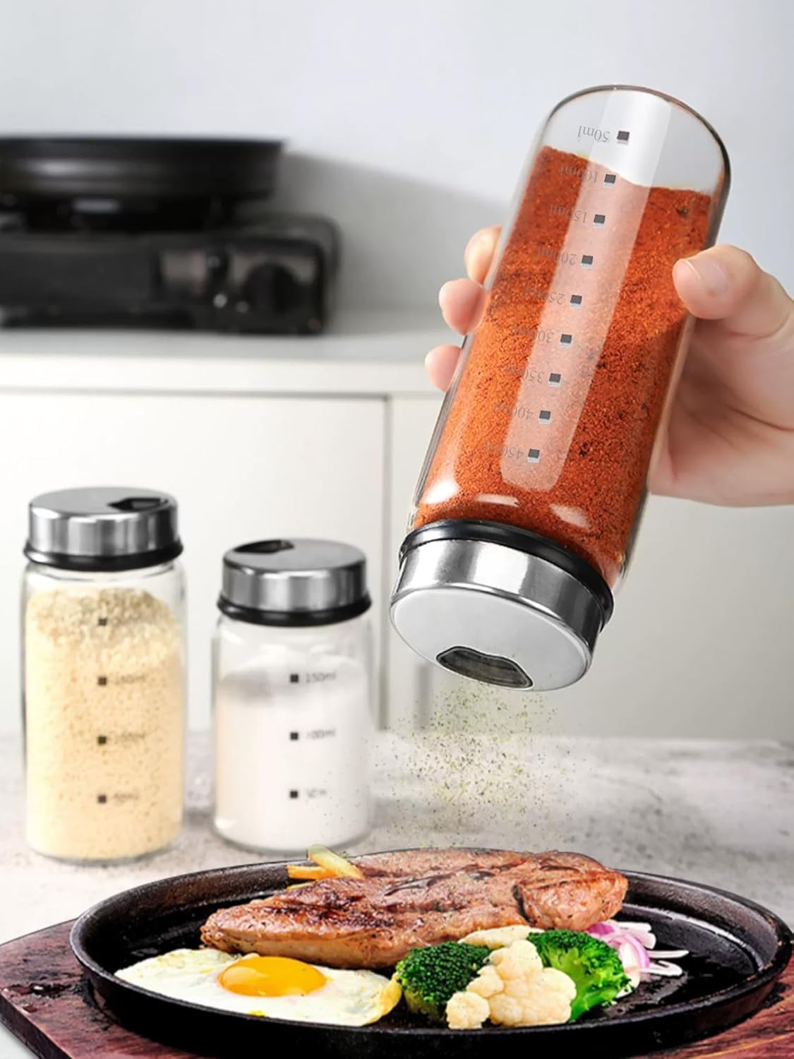 15 Oz Large Salt Pepper Shakers with Adjustable Outlet Holes Clear Glass Shaker Bottles Spice Seasoning Cans for Kitchen Decor and Home Restaurant BBQ Camping Farmhouse Kitchen Accessories (450 Ml) image number 5