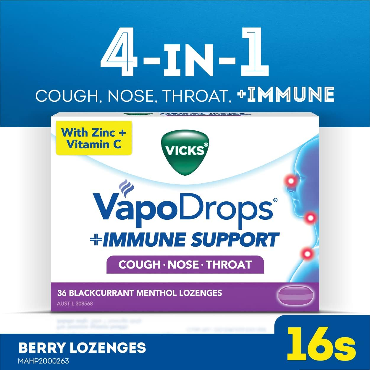 Vicks Vapodrops + Immune Support Blackcurrant Menthol Lozenges (16-Pieces) image number 6