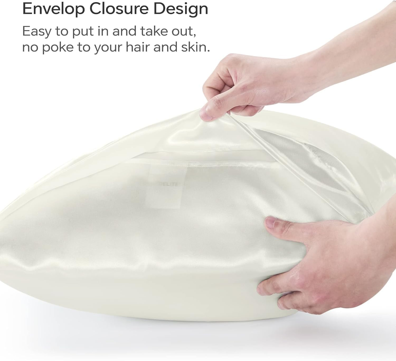 Silk Pillow Pases 2 Pack - Satin Silk Pillowcases with Envelope Style, Soft Smooth Cooling Natural Silk Pillow Cover for Women Men-(48X74Cm) image number 4