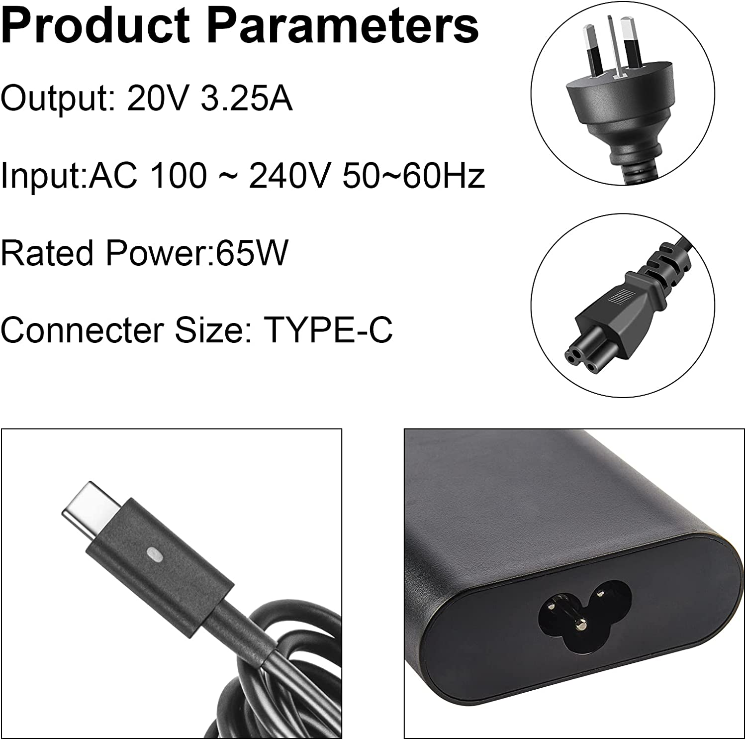 65W USB Type C AC Charger Fit for Dell Latitude 5175 5179 5280 5285 5289 5290 Type C Laptop Power Supply Adapter Cord image number 4