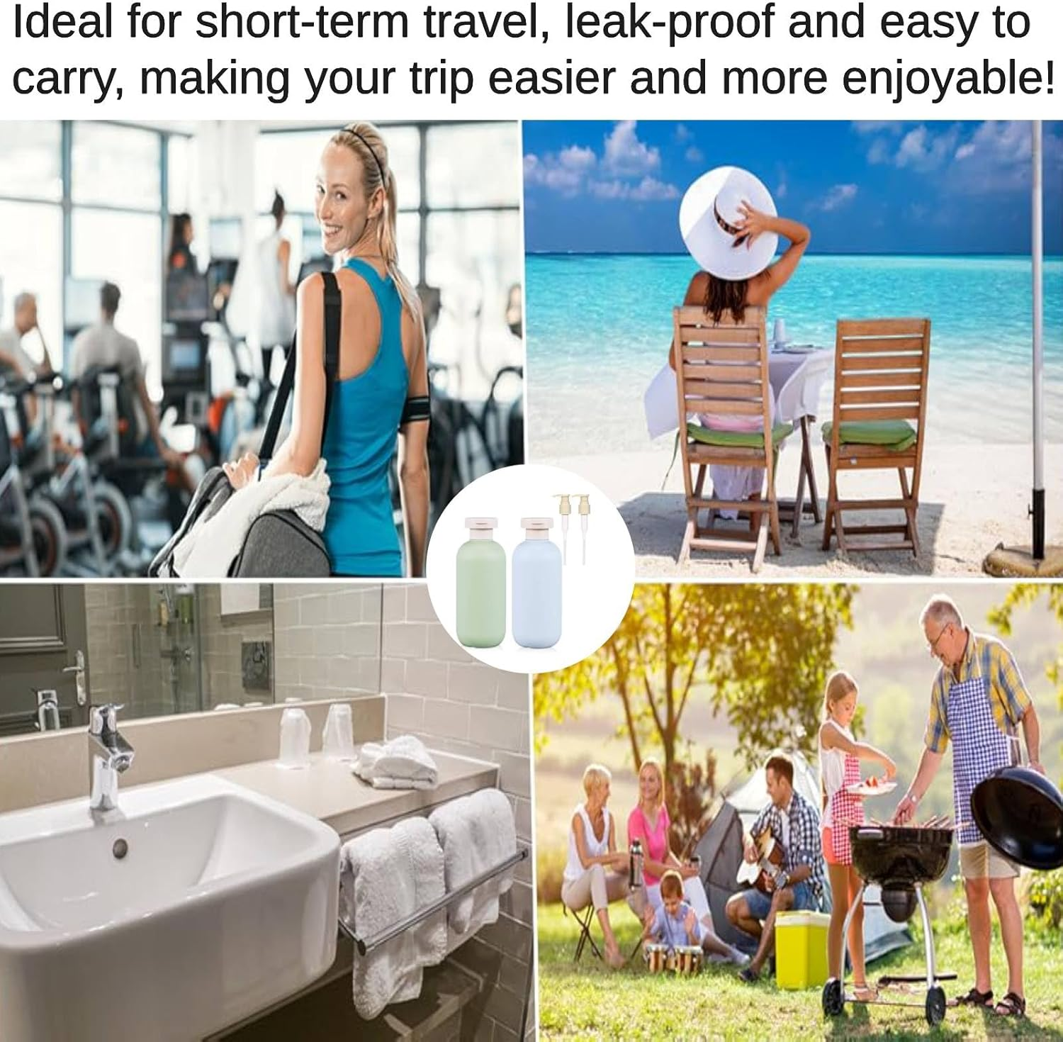 Travel Shampoo Bottles 2 Pcs with Flip Cap and Pump, Travel Bottles for Toiletries 200Ml, Empty Leak Proof Squeeze Travel Containers, for Toiletries,Shampoo and Conditioner (Green+Blue) image number 4