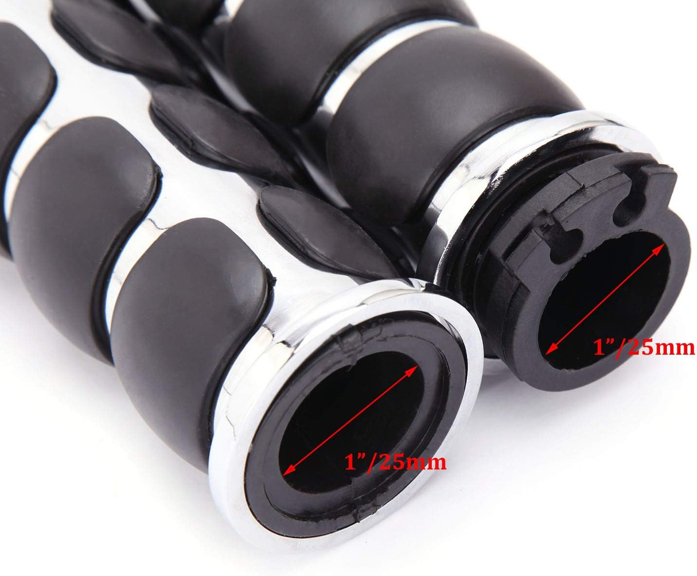 Pair of 1" Dual Chrome Motorcycle Bar End Hand Grips Handlebar Compatible with Cruisers Harley Yamaha Suzuki image number 3