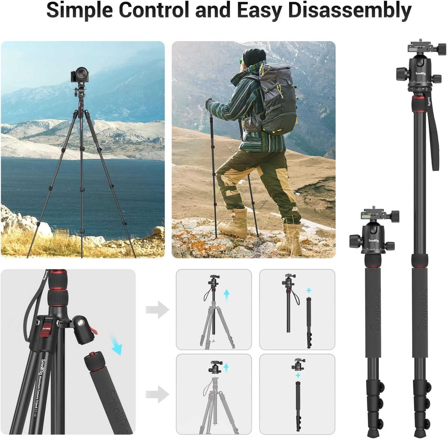 Smallrig Carema Tripod, 78.7" Foldable Aluminum Tripod & Monopod with 360&deg;Ball Head Detachable and Quick Release Plate, Adjustable Height from 18.5" to 78.7" image number 1