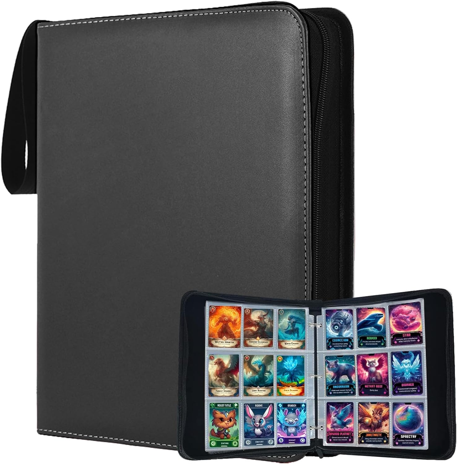 Igolife Trading Card Binder 9 Pocket, Portable Collector Binder for 900 Cards, Double Sided Pocket PU Card Collection Album, Card Folder for Baseball, TCG, Sports Cards, Game Cards, Black image number 2