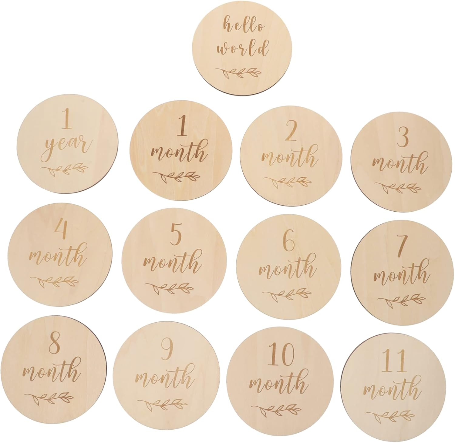 Wooden Baby Milestone Growth Cards Infant Monthly Commemorative Announcement Set Newborn Photography Prop 13Pcs Suitable for Baby'S Monthly Birthday Recording image number 4