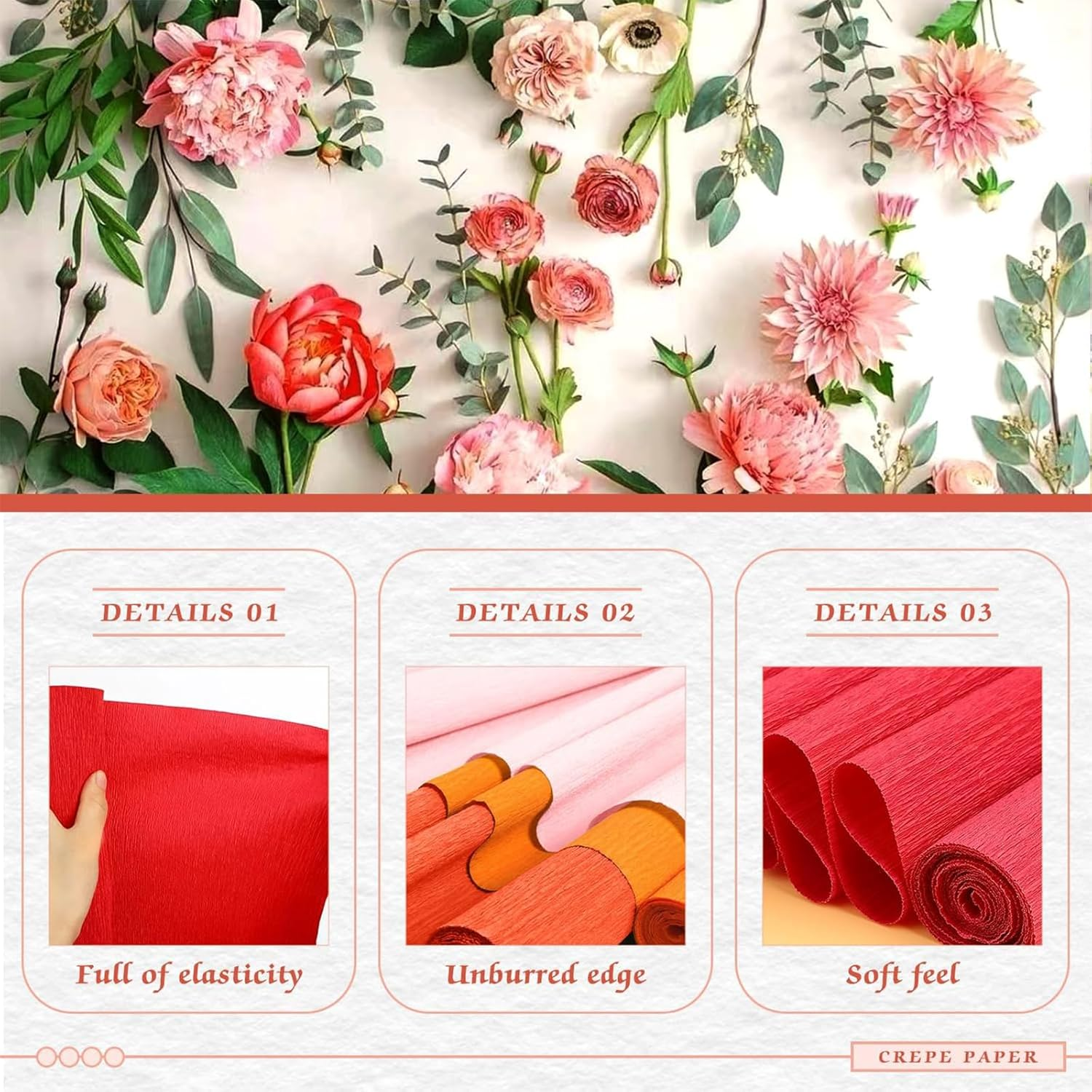 Yeanifeana Professional Crepe Paper Kit, 6 Rolls Red Streamers with Floral Tape & Stem Wires for Wedding Decorations, DIY Flower Crafts, Party Supplies and Festival Decoration Materials image number 5