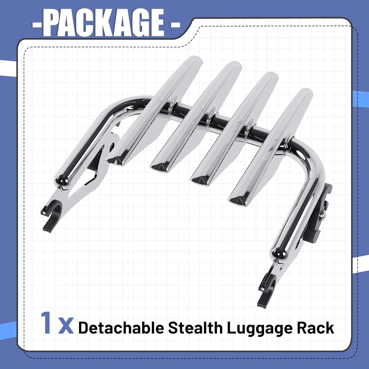 ECOTRIC Stealth Detachable Luggage Rack Compatible with 2009-2024 Harley Davidson Touring Models Street Glide Road Glide Road King Electra Glide FLHR FLTR Chrome image number 3