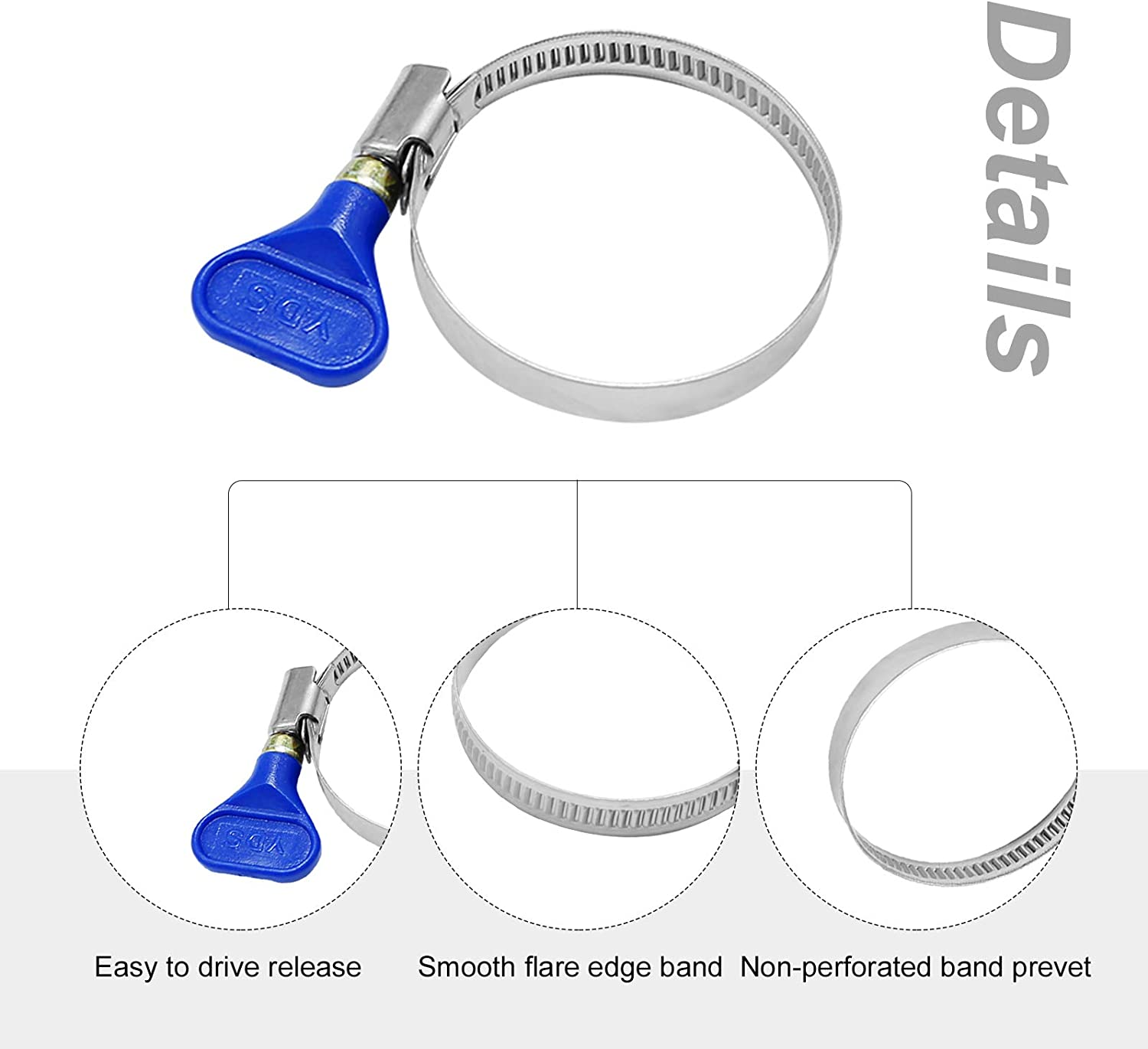 Pack of 10 Stainless Steel Hose Clamps 50-70Mm (1-7/8" to 2-7/8") Clamp 304 Stainless Steel Butterfly, 9Mm Width 0.6Mm Thickness Shank Card, for Pipeline Automotive (3-Blue-(50-70Mm) - Yellow image number 6