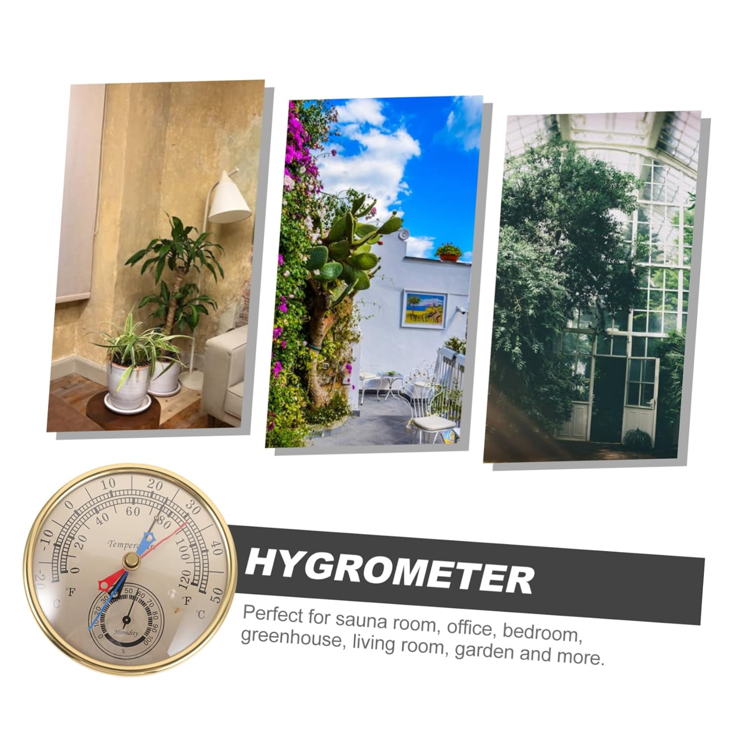 Indoor Outdoor Thermometer Hygrometer with Max Temperature Monitoring for Greenhouses and Gardens Wall-Mounted Weather Hygrometer with Glass and Plastic Design for Home Office image number 2