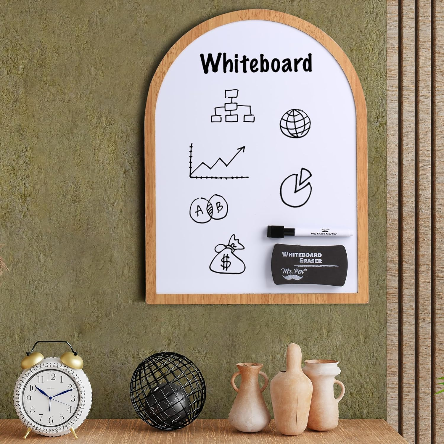 Mr. Pen- Dry Erase Board, 16" X 12", Wooden Frame, Boho Design, Small White Board, White Board for Kids, White Board for Students, Small Dry Erase Board, Mini White Board image number 2