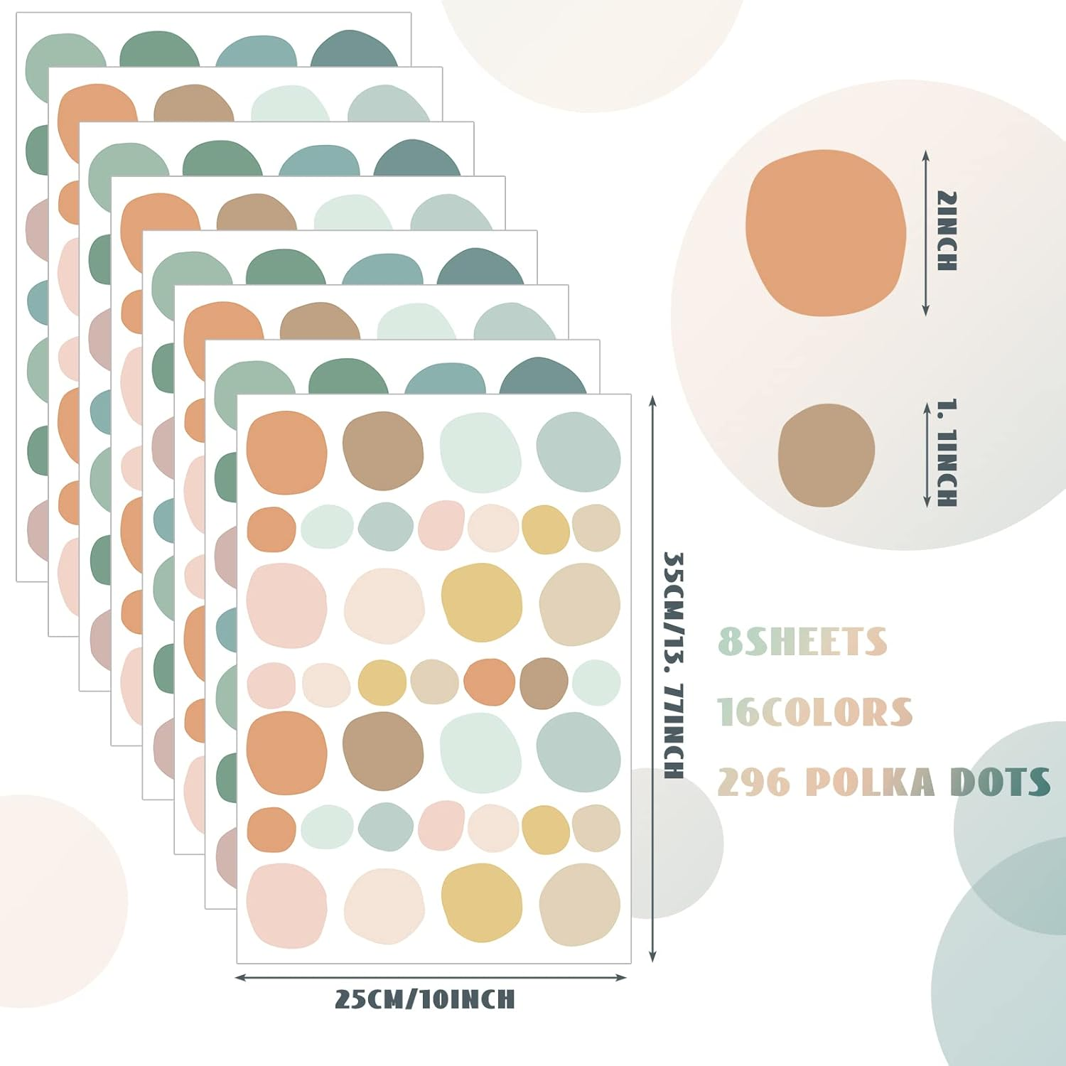 Epakh 296 Pcs Polka Dots Wall Decal Playroom Wall Decor Gifts Boho Rainbow Kids Wall Art Colorful Room Nursery Bedroom Classroom Watercolor Wall Decals Peel and Stick Modern(Light Colors) image number 4