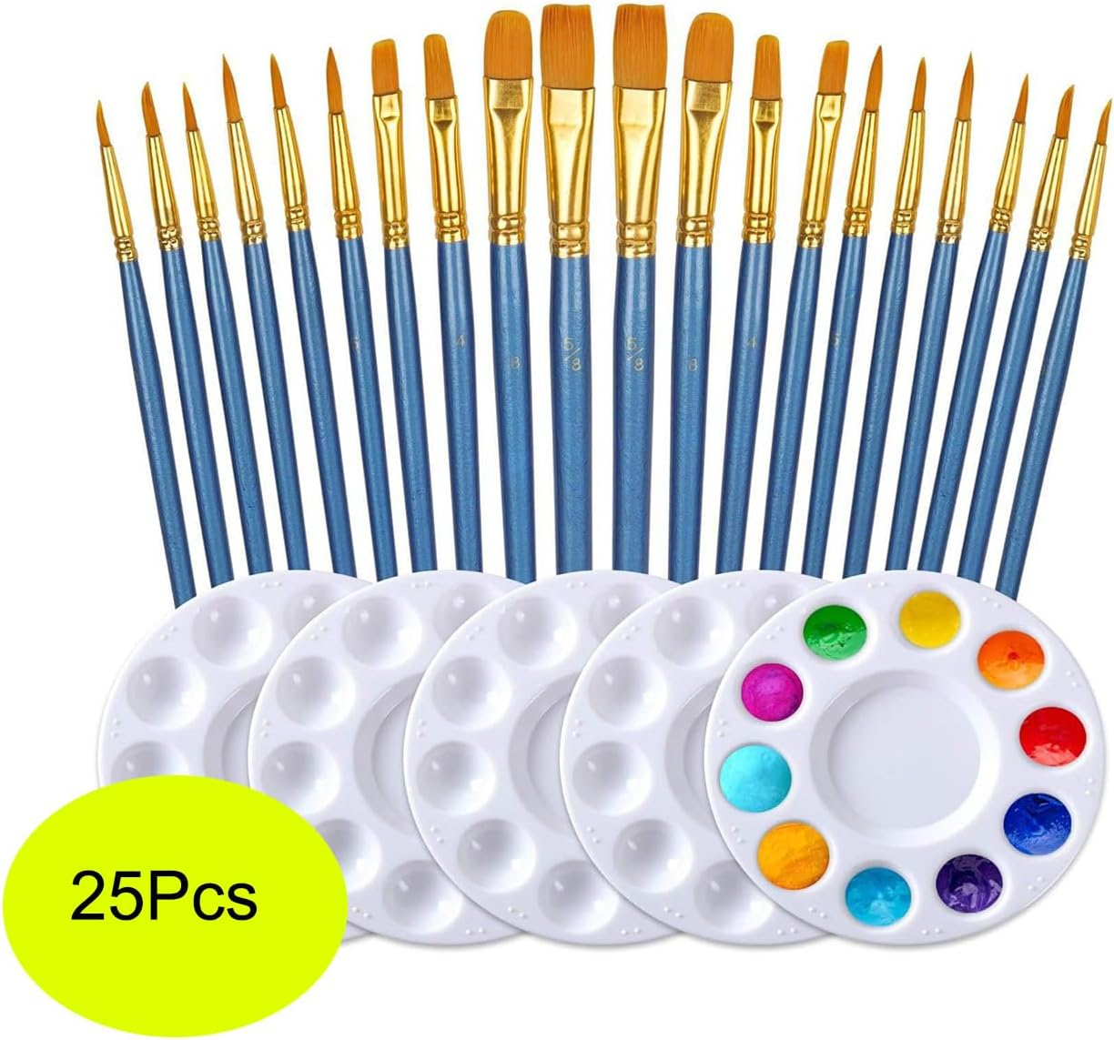 Paint Brushes Set, Flat round Pointed Tip Paint Brushes for Fine Detailing Art Painting Acrylic Watercolor Oil Gouache Tempera and Body Painting (Blue 20Pcs+Trays 5Pcs) image number 4
